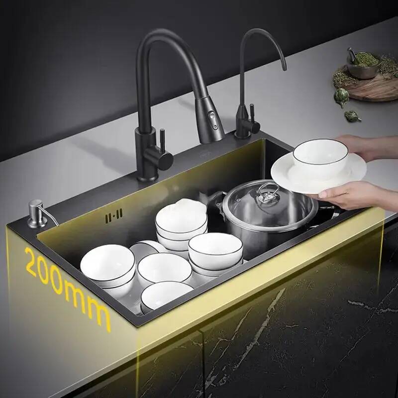 Home One Bathroom Accessories - حوض مطبخ أسود من الفولاذ المقاوم