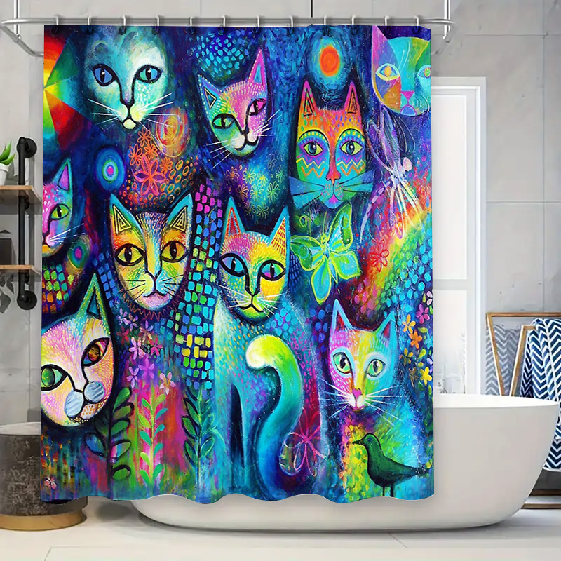 Home Bathroom Ideas - القط دش الستار الفني الحيوان عاشق